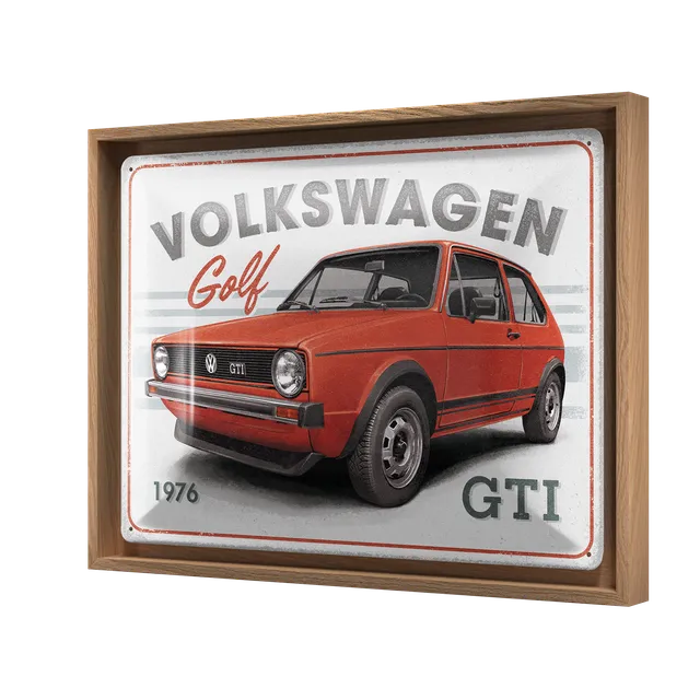 nostalgic-art-vw-golf-gti-1976-n-frame-l-edition-targa-con-cornice-legno-33-5x44 image 1