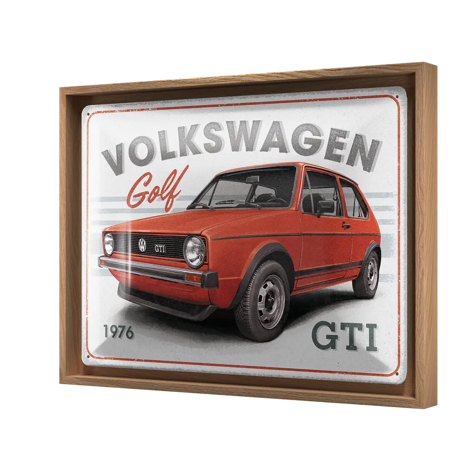 nostalgic-art-vw-golf-gti-1976-n-frame-l-edition-targa-con-cornice-legno-33-5x44 image 1