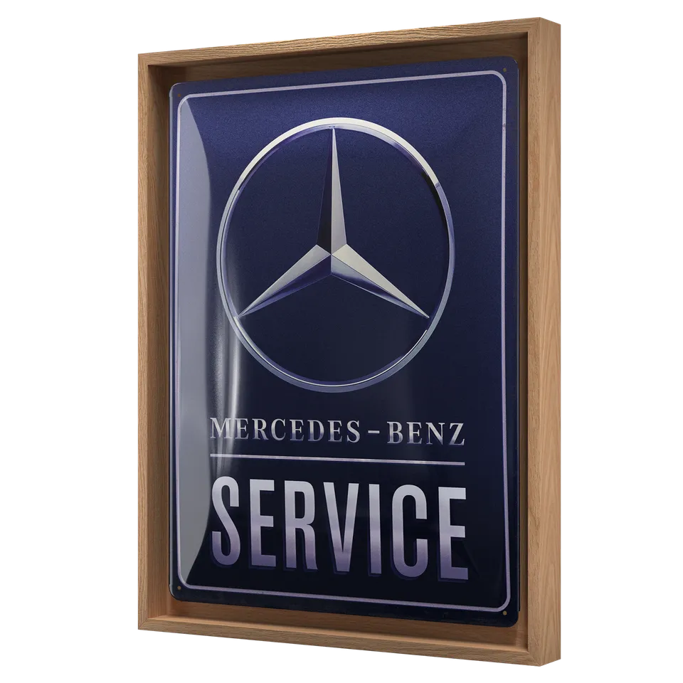 nostalgic-art-mercedes-benz-service-blue-n-frame-l-edition-cornice-targa-33-5x44 image 1