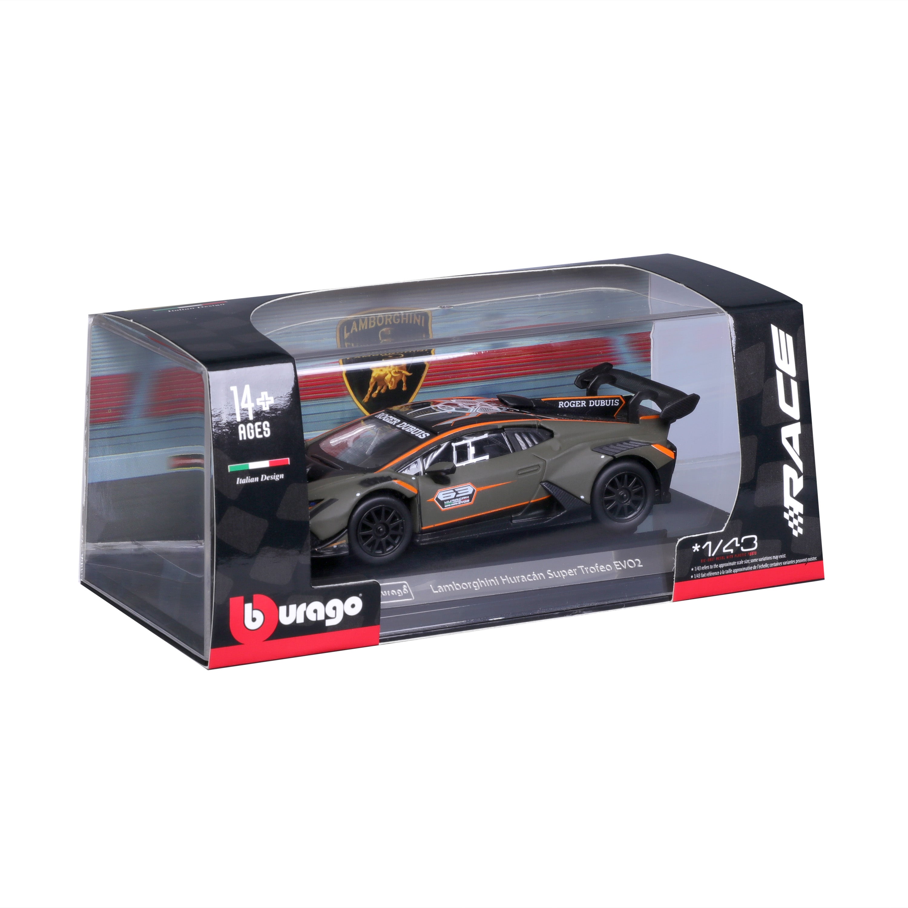 bburago-lamborghini-hurac-n-super-trofeo-evo2-1-43-verde-metallizzato-con-teca image 2