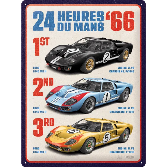 nostalgic-art-24h-le-mans-1966-ford-gt40-winners-targa-in-metallo-30x40-cm image 1