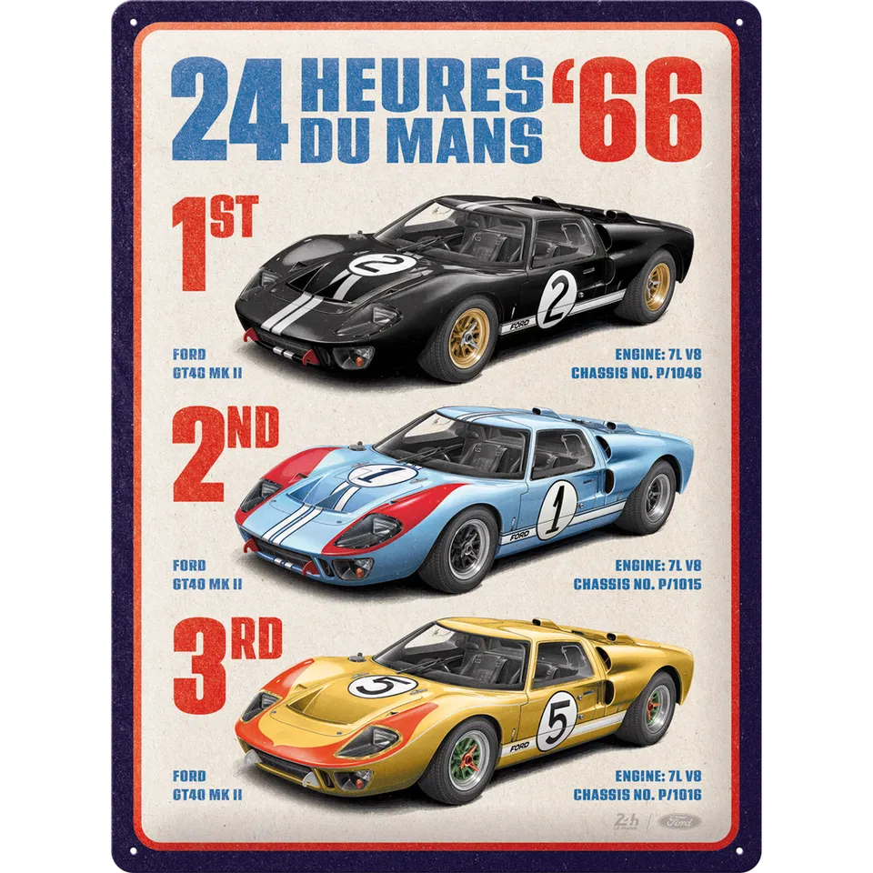 nostalgic-art-24h-le-mans-1966-ford-gt40-winners-targa-in-metallo-30x40-cm image 1