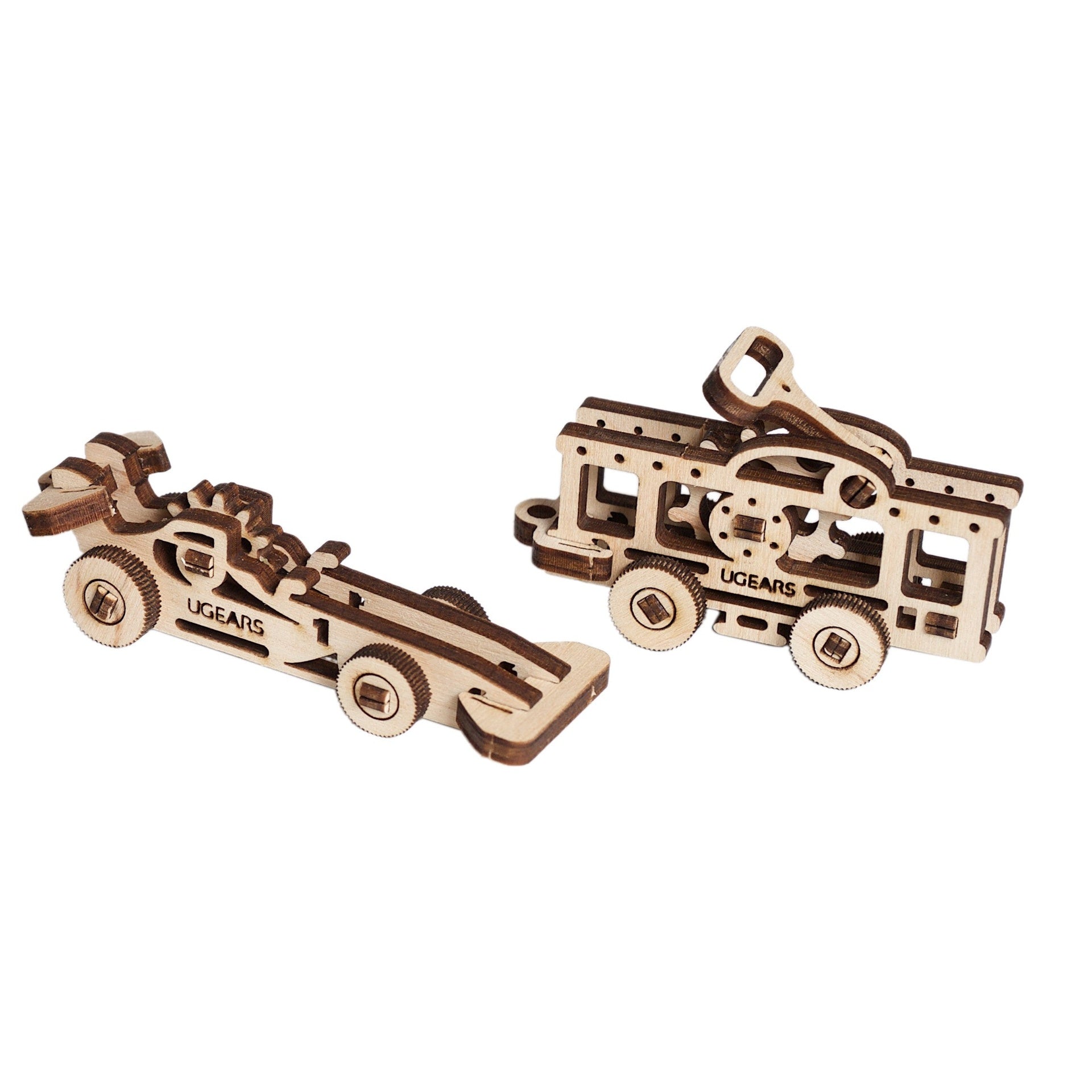 ugears-u-fidgets-vehicles-set-4-modellini-in-legno-tram-auto-da-corsa-trattore-e image 2