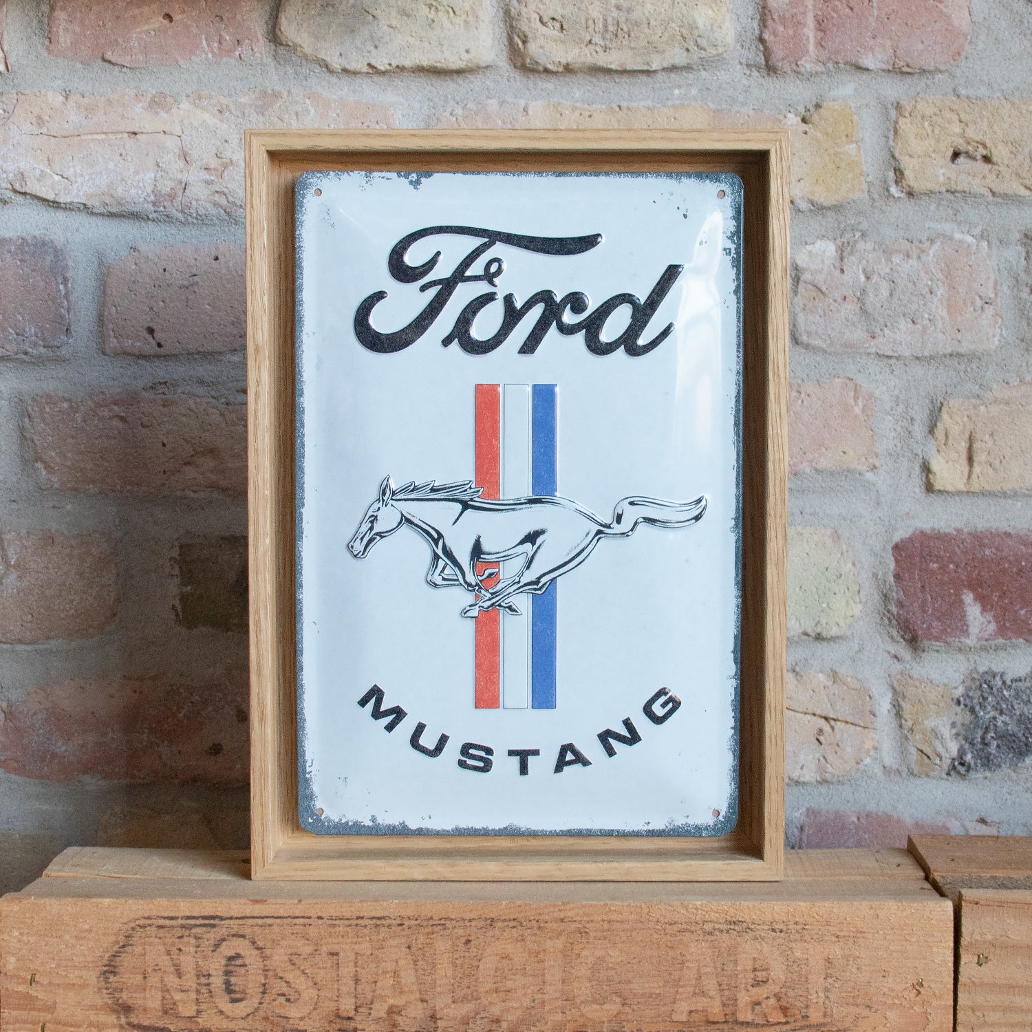 nostalgic-art-ford-mustang-horse-stripes-logo-cornice-n-frame-m-24x33-5-cm image 3