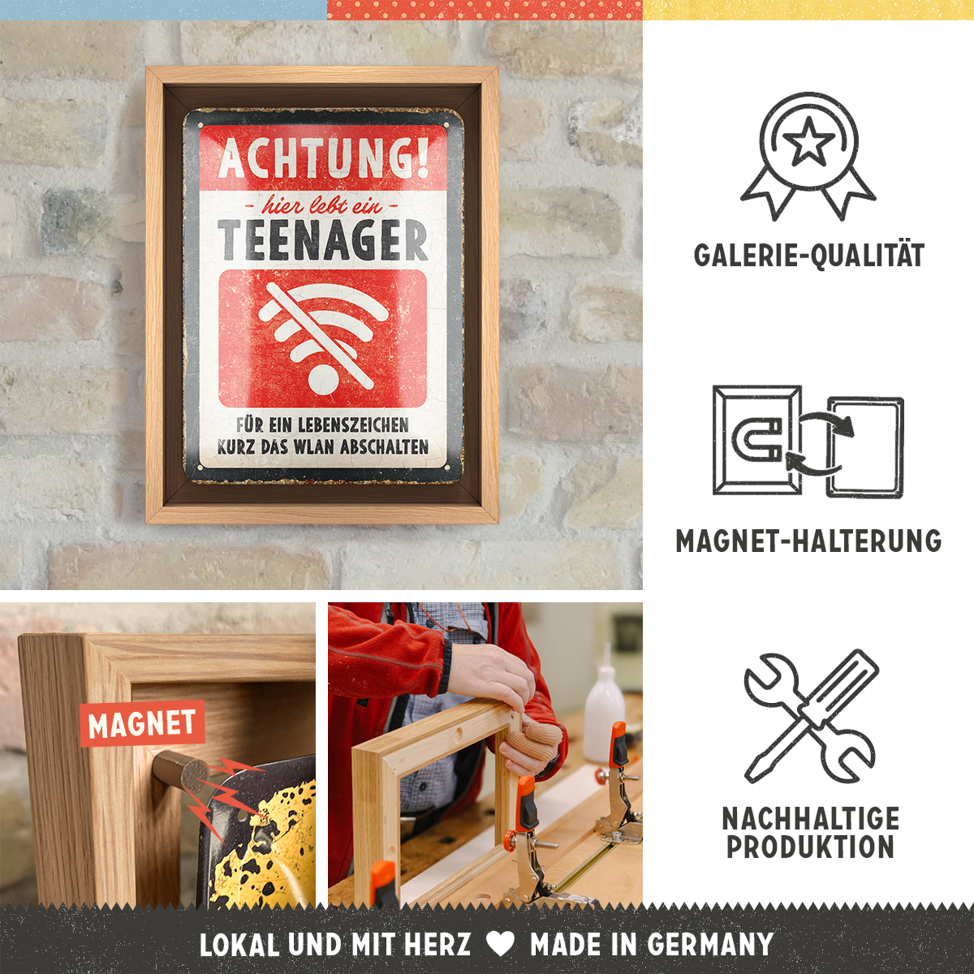 nostalgic-art-achtung-teenager-wlan-n-frame-s-edition-targa-con-cornice-in-legno image 3