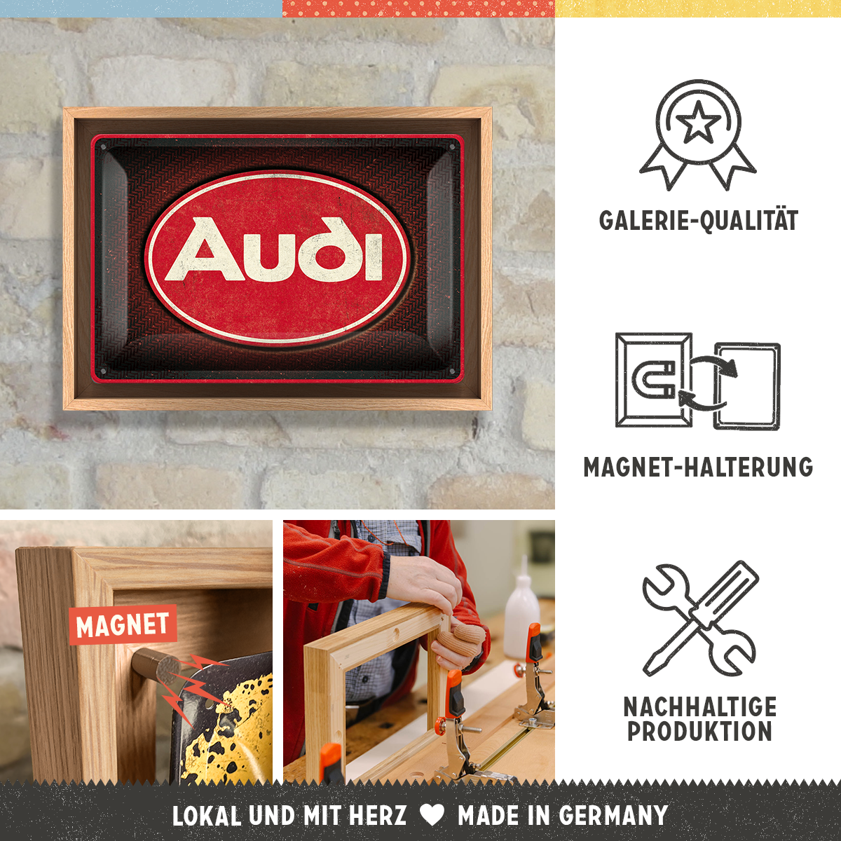 nostalgic-art-audi-logo-red-shine-insegna-n-frame-m-24x33-5-cm image 3