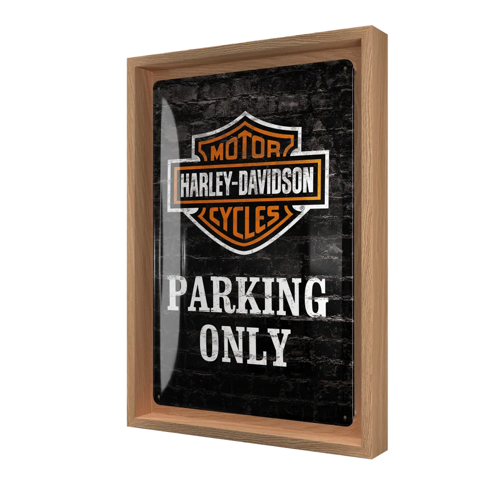 nostalgic-art-harley-davidson-parking-only-cornice-n-frame-m-edition-24x33-5-cm image 1