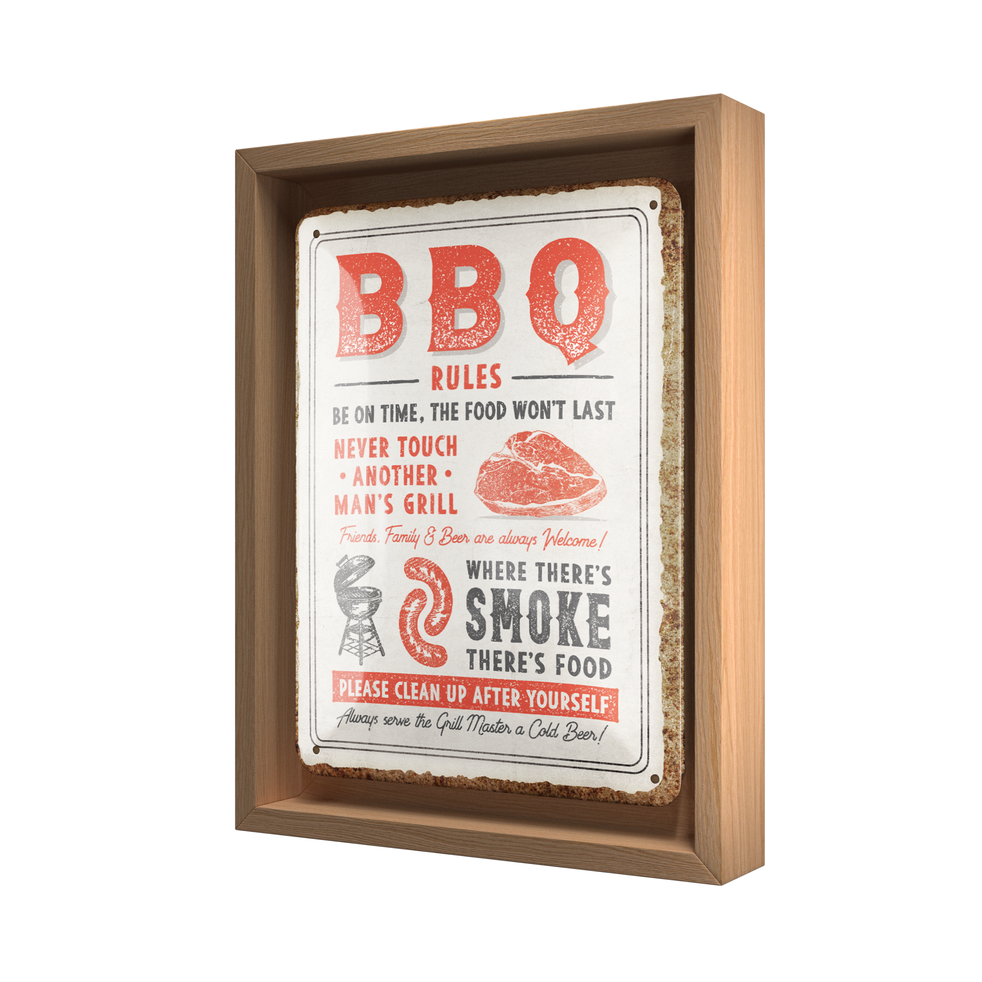 nostalgic-art-bbq-rules-n-frame-s-edition-targa-metallo-con-cornice-rovere-18-5x image 1