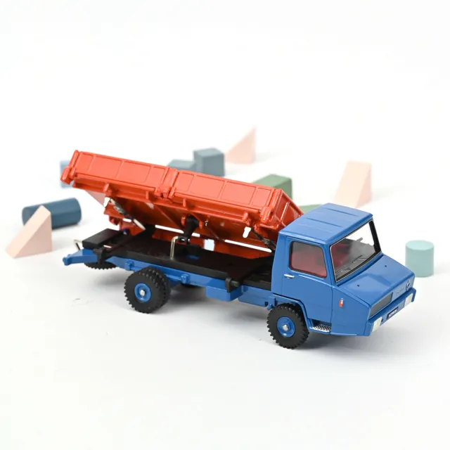 norev-berliet-stradair-benne-basculante-lat-rale-orange-et-bleu-modellino-camion image 1