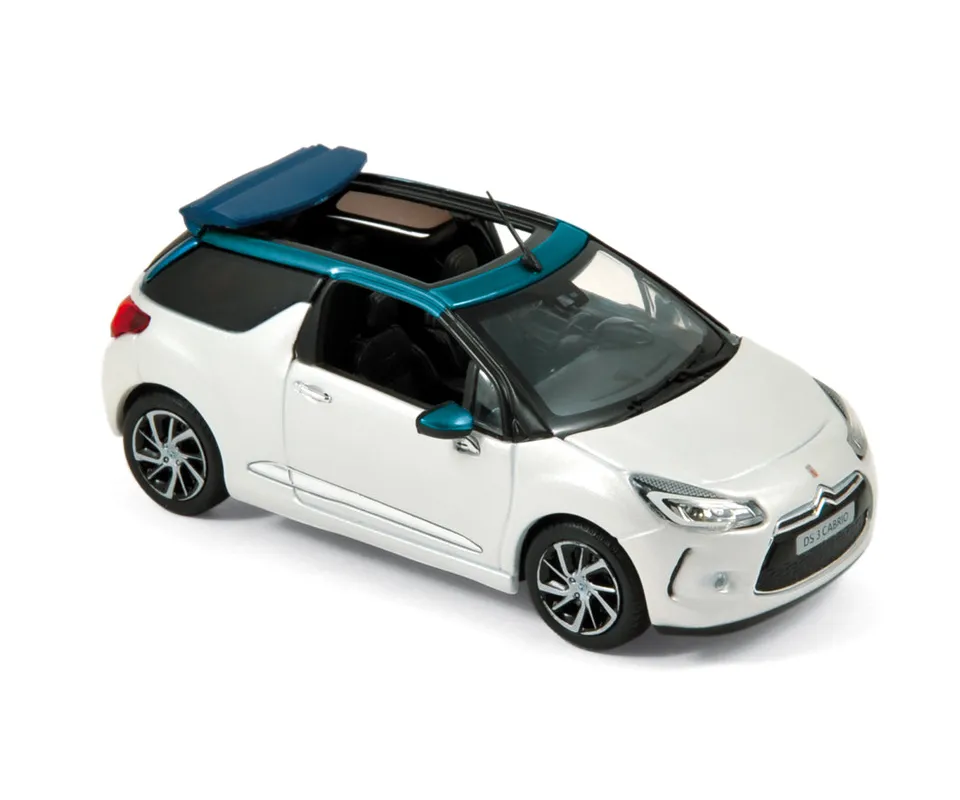 norev-ds-3-cabrio-2015-modellino-auto-1-43-bianco-nacarato-e-smeraldo image 1