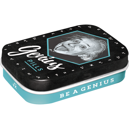 nostalgic-art-einstein-genius-pills-scatola-tascabile-per-mentine-6x4-cm image 1