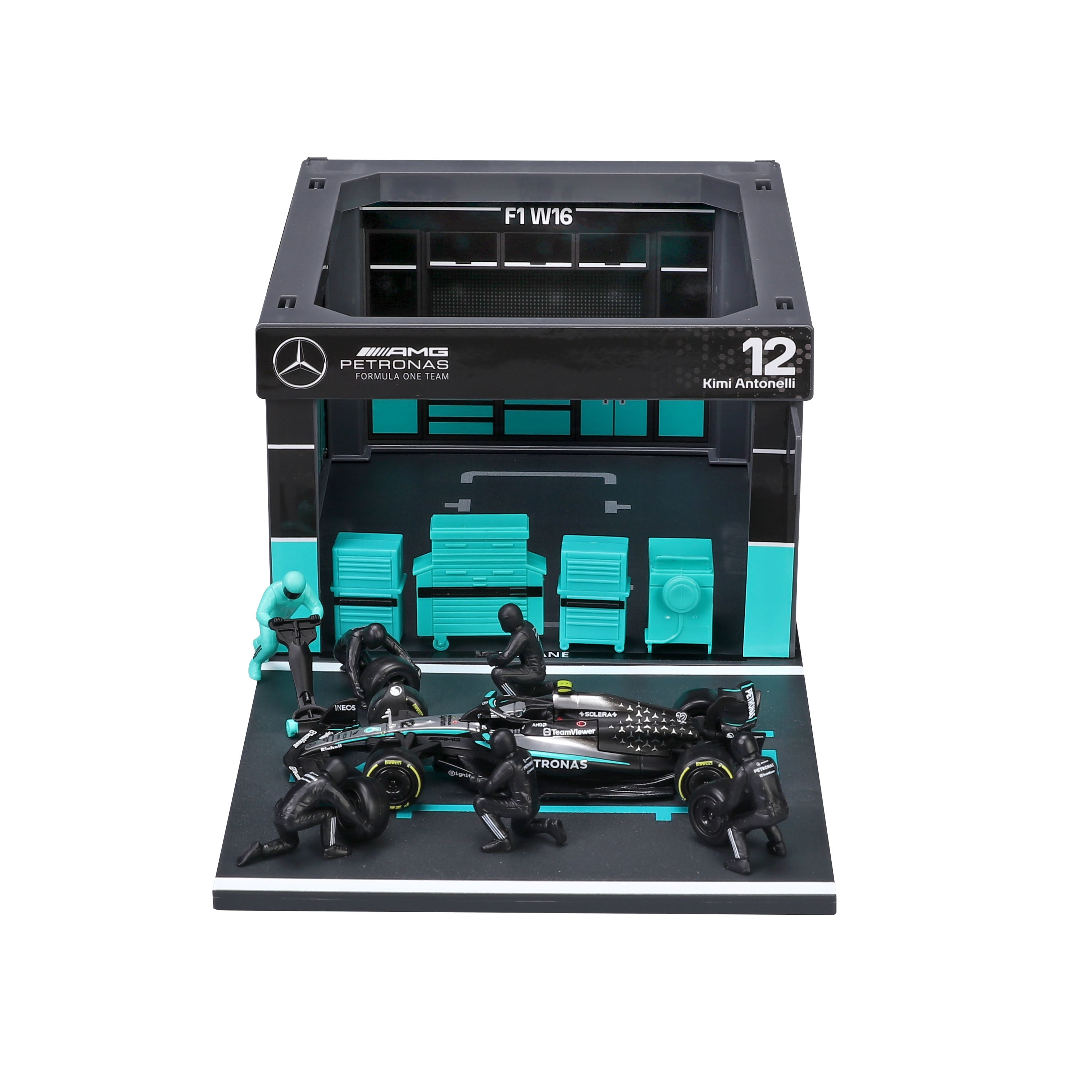 bburago-pit-stop-mercedes-amg-f1-w16-2025-12-kimi-antonelli-playset-con-auto-1-4 image 3