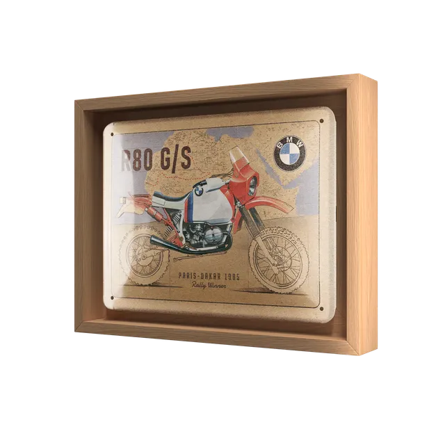 nostalgic-art-bmw-r-80-g-s-paris-dakar-n-frame-s-targa-con-cornice-legno image 1