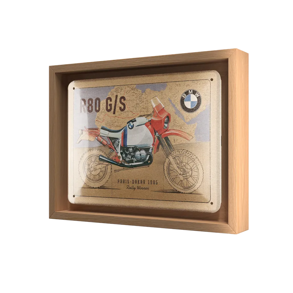 nostalgic-art-bmw-r-80-g-s-paris-dakar-n-frame-s-targa-con-cornice-legno image 1