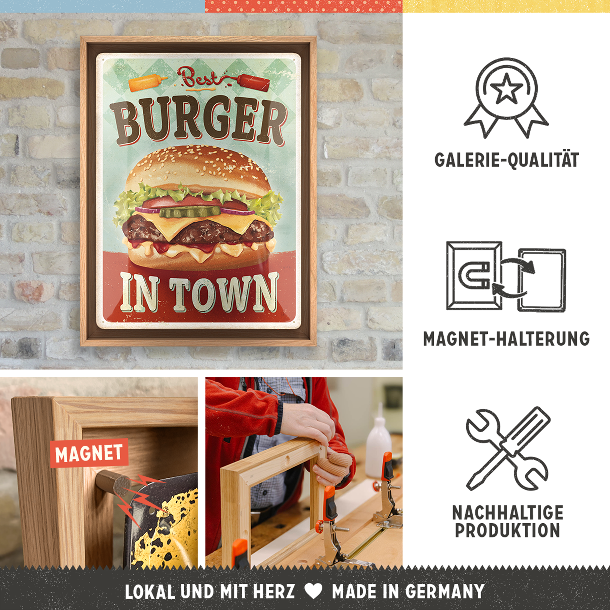 nostalgic-art-best-burger-in-town-n-frame-l-edition-targa-in-metallo-con-cornice image 3