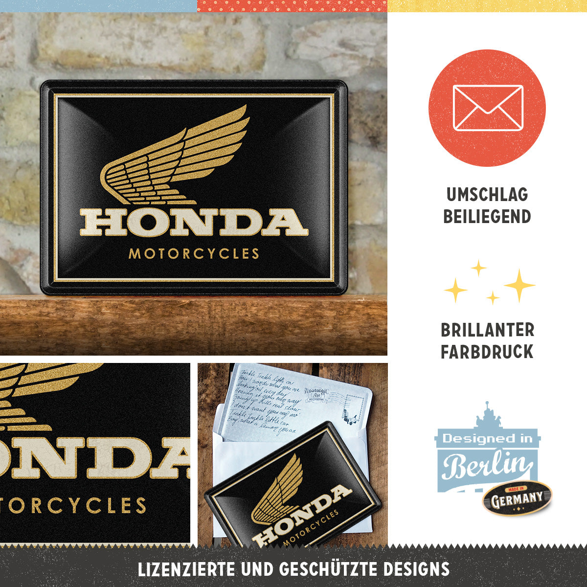nostalgic-art-honda-mc-motorcycles-gold-biglietto-in-metallo-10x14-cm image 3