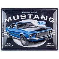 nostalgic-art-ford-mustang-1969-mach-1-blue-targa-in-metallo-30x40-cm image 2