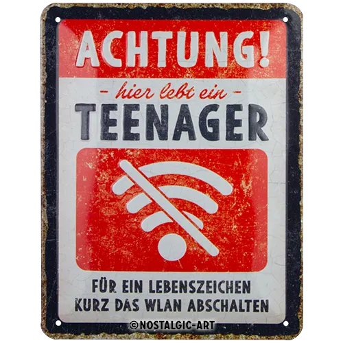 nostalgic-art-achtung-teenager-wlan-targa-in-metallo-15x20-cm image 1