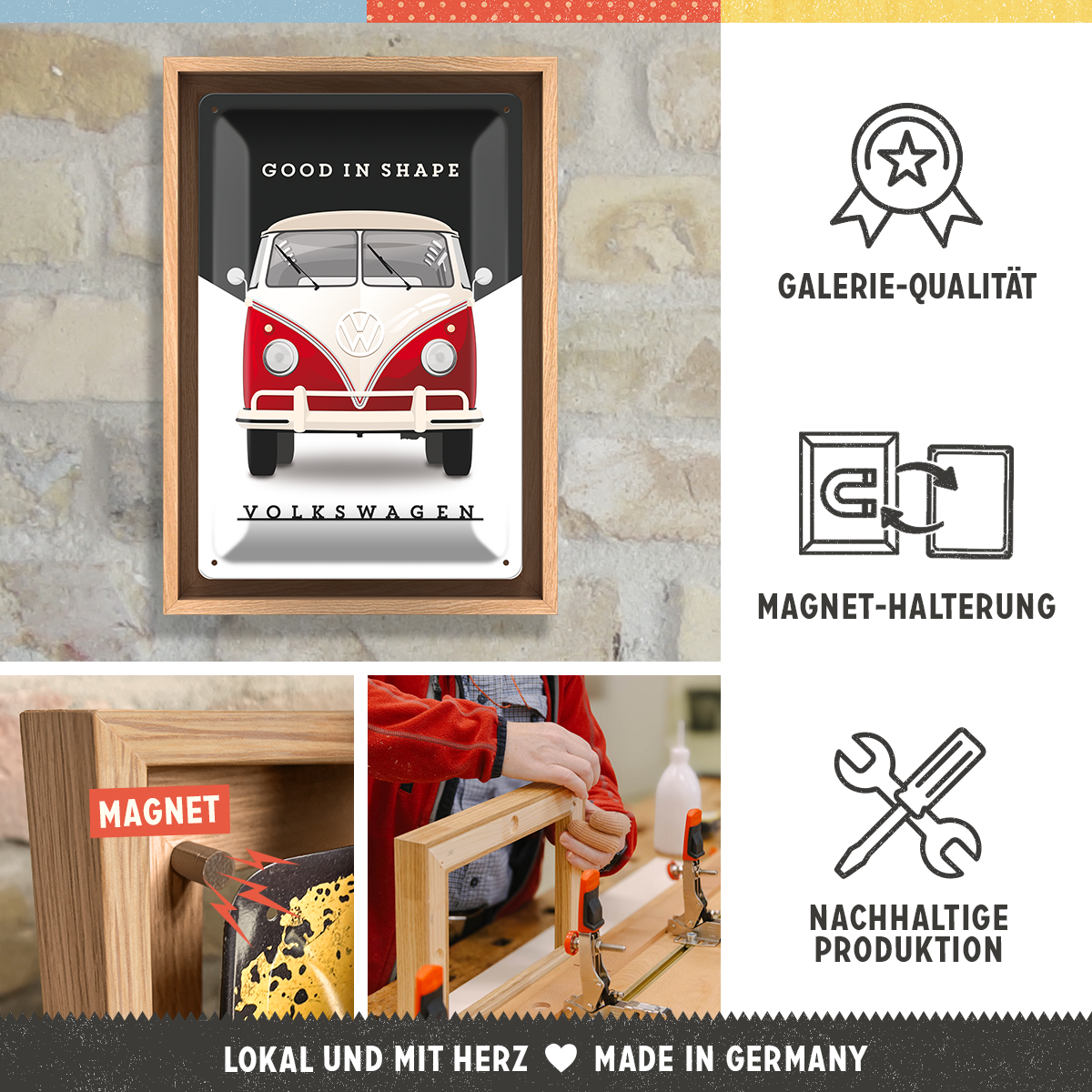 nostalgic-art-vw-good-in-shape-n-frame-m-edition-cornice-in-legno-24x33-5-cm image 3