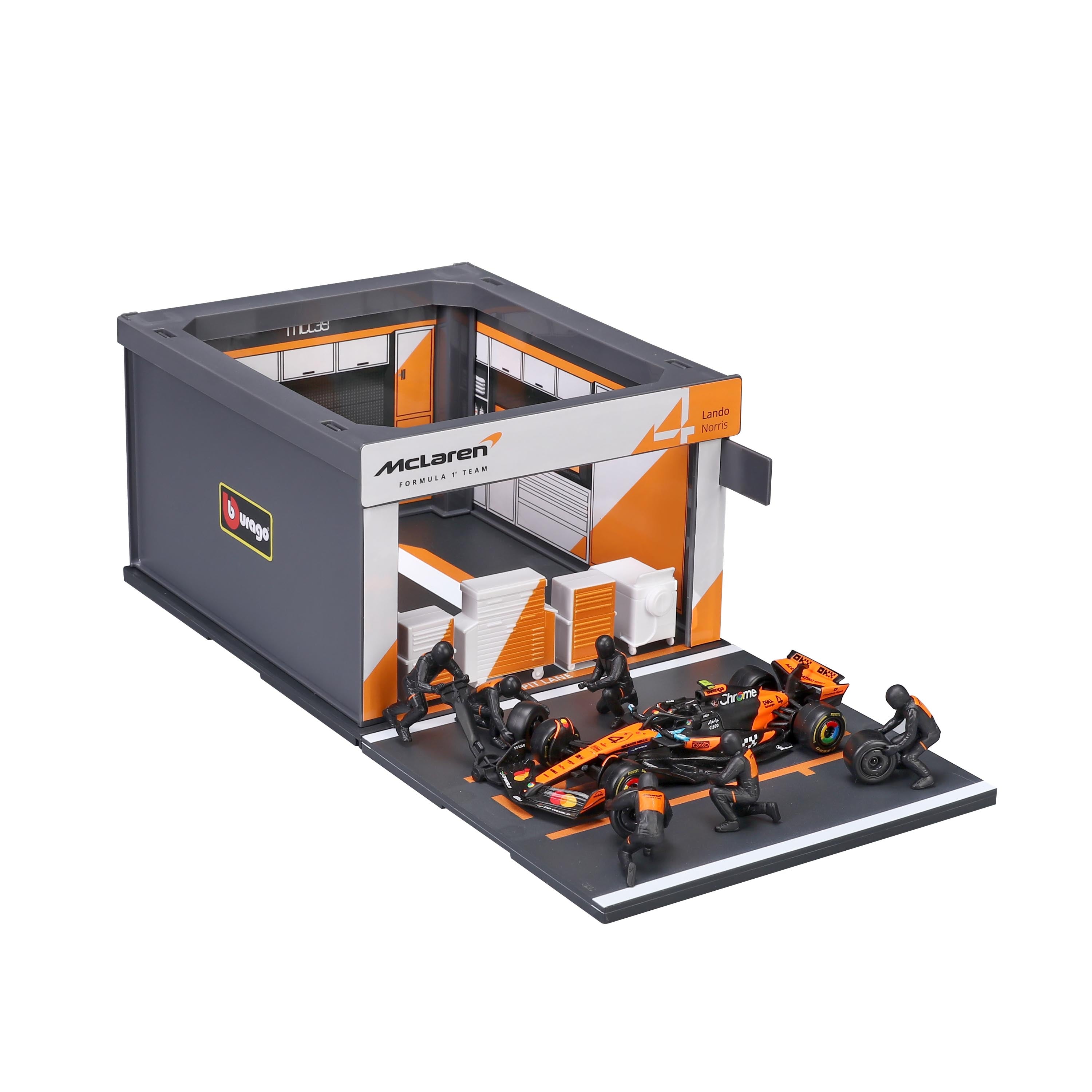 bburago-pit-stop-mclaren-mcl39-2025-4-norris-1-43-playset-diorama-f1 image 4