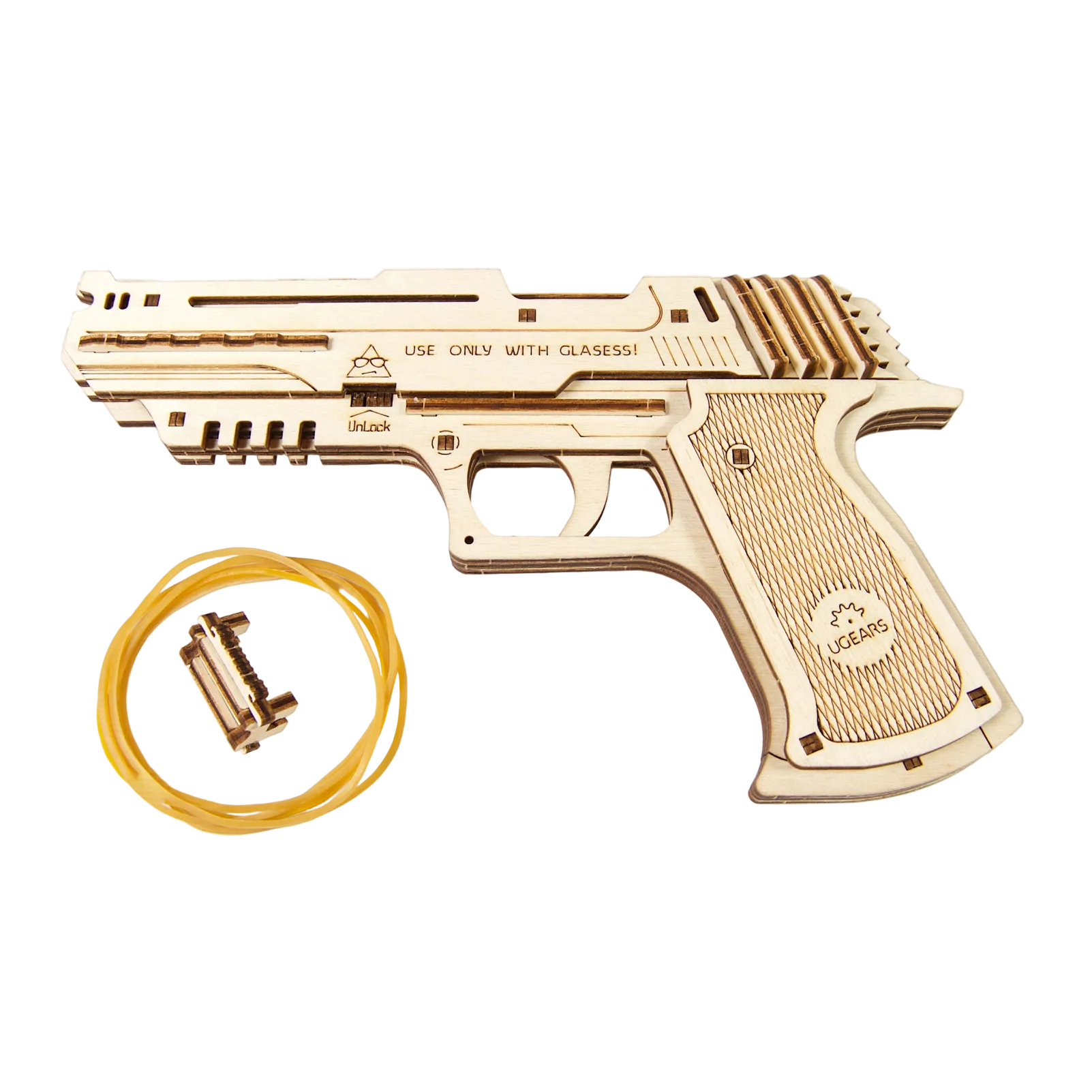 ugears-wolf-01-handgun-pistola-meccanica-in-legno-con-elastici-easy-gears image 3