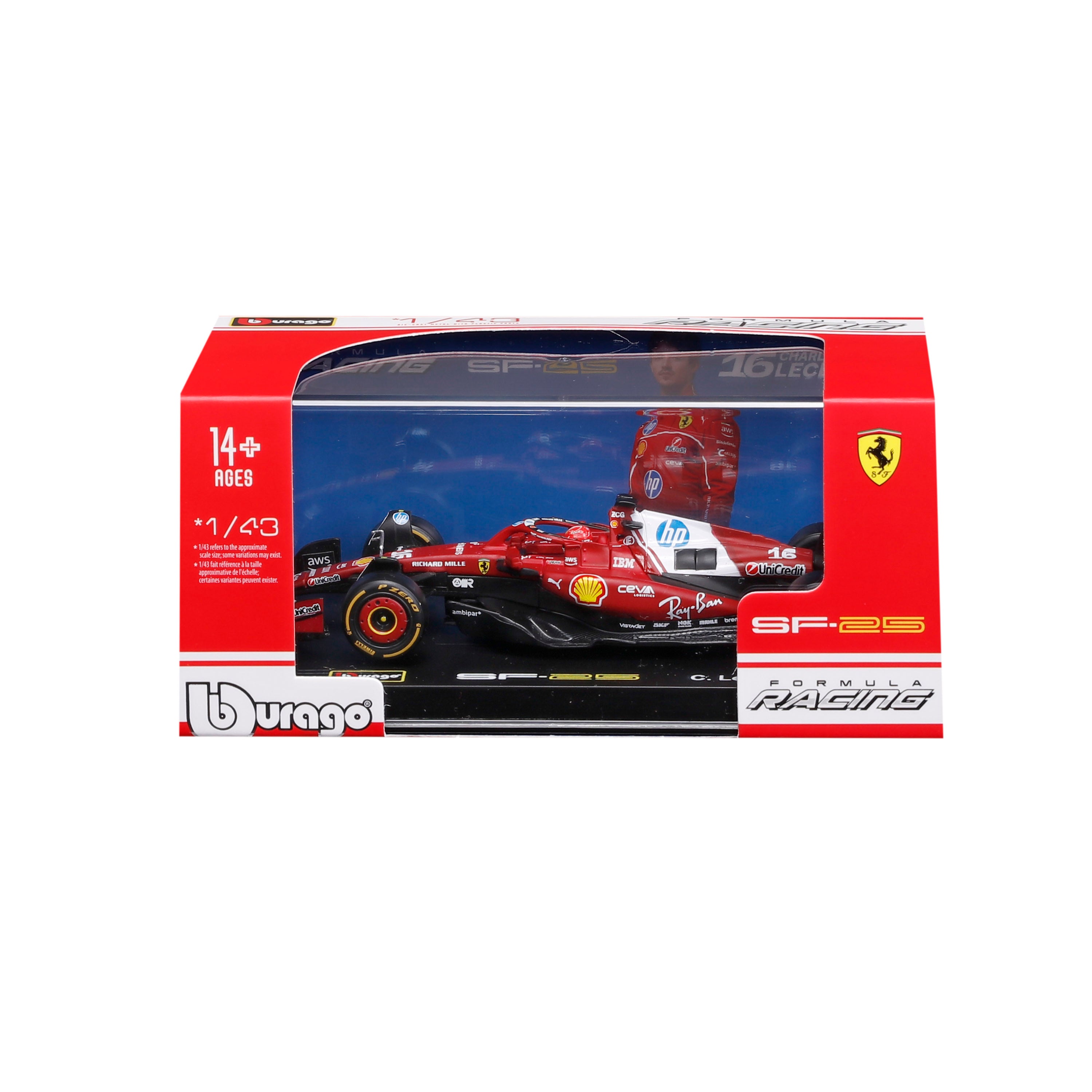 bburago-ferrari-sf-25-16-charles-leclerc-f1-2025-modellino-1-43-con-teca image 2