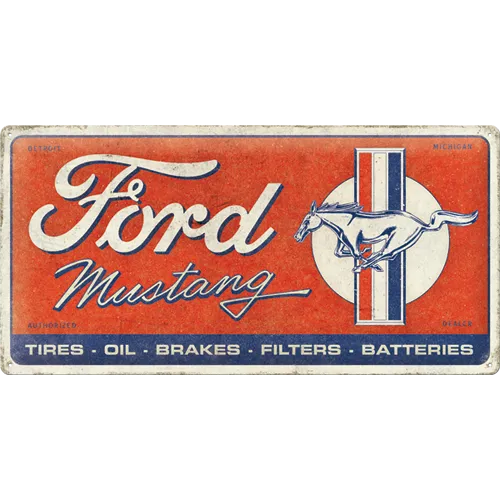 nostalgic-art-ford-mustang-horse-stripes-logo-red-targa-in-metallo-25x50-cm image 1