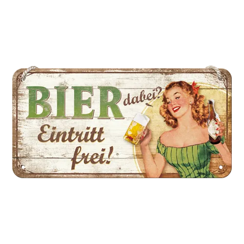 nostalgic-art-bier-dabei-eintritt-frei-targa-appendibile-in-metallo-10x20-cm image 1