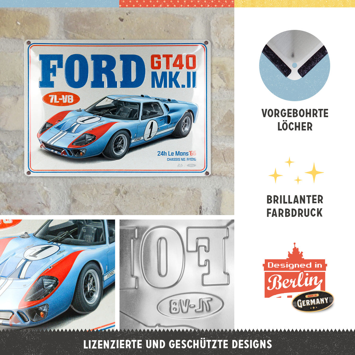 nostalgic-art-ford-gt40-24h-le-mans-1966-targa-in-metallo-30x40-cm image 2
