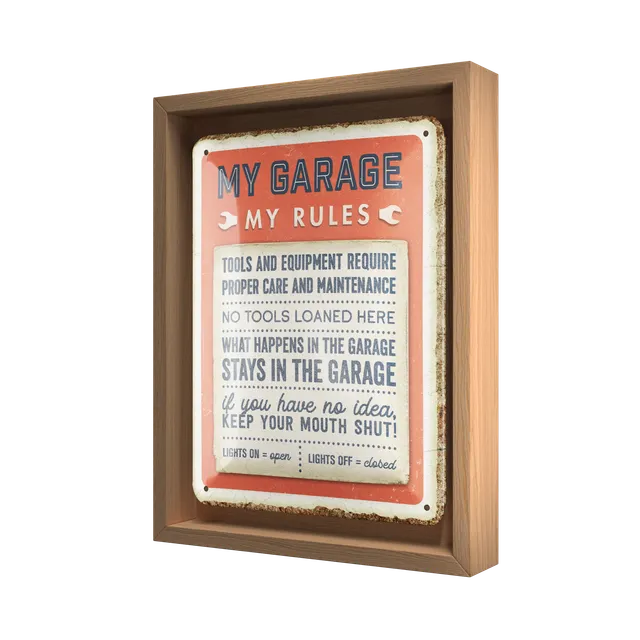 nostalgic-art-my-garage-my-rules-n-frame-s-edition-cornice-in-legno-con-cartello image 1