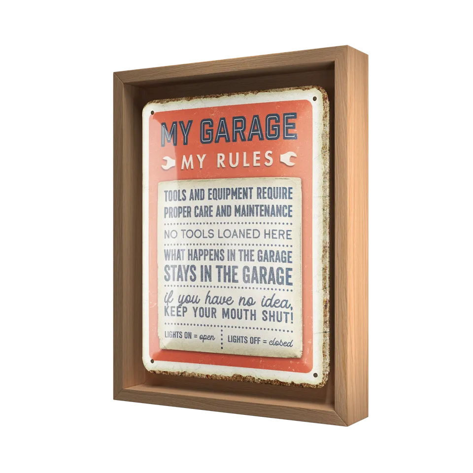nostalgic-art-my-garage-my-rules-n-frame-s-edition-cornice-in-legno-con-cartello image 1