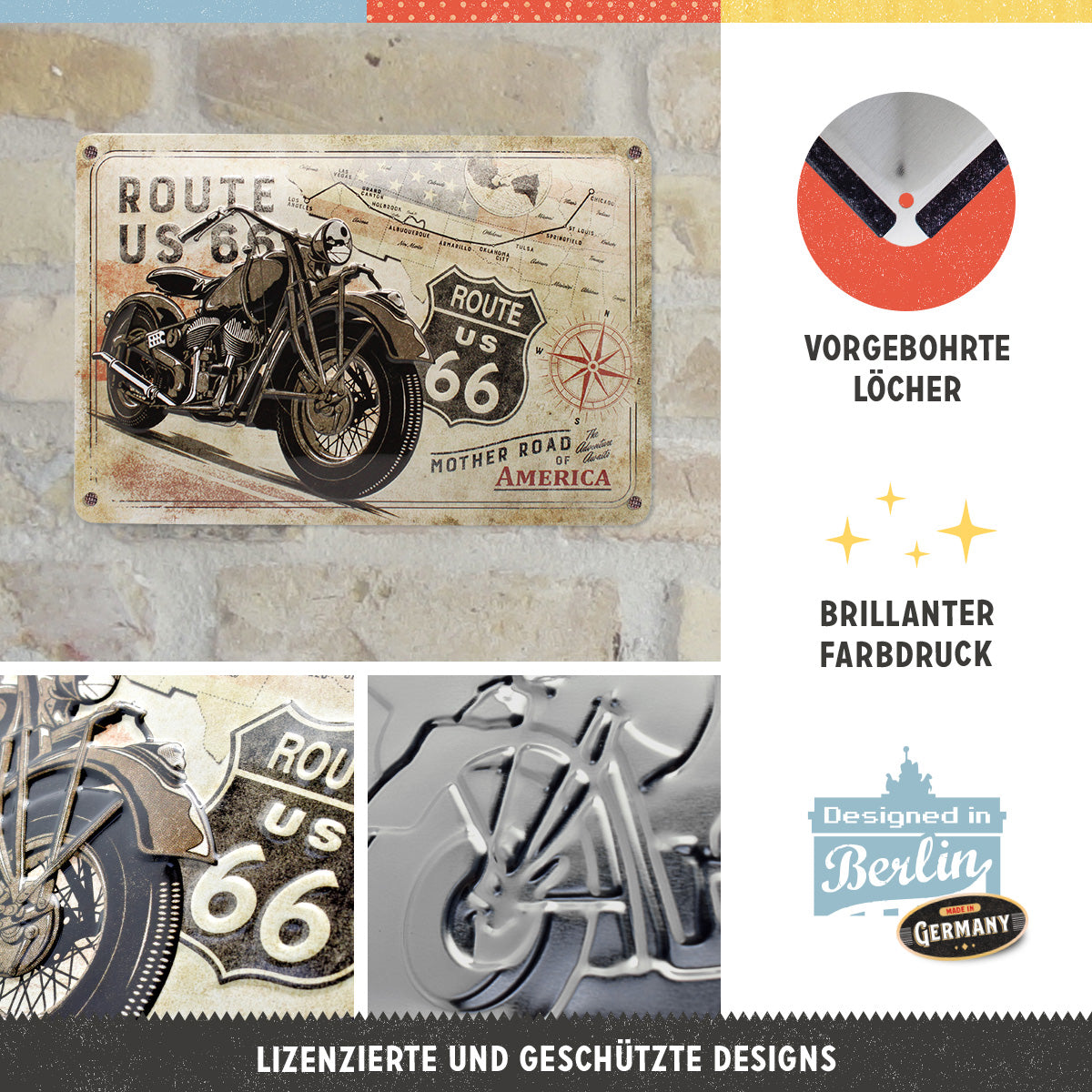 nostalgic-art-route-66-bike-map-targa-in-metallo-20x30-cm image 2