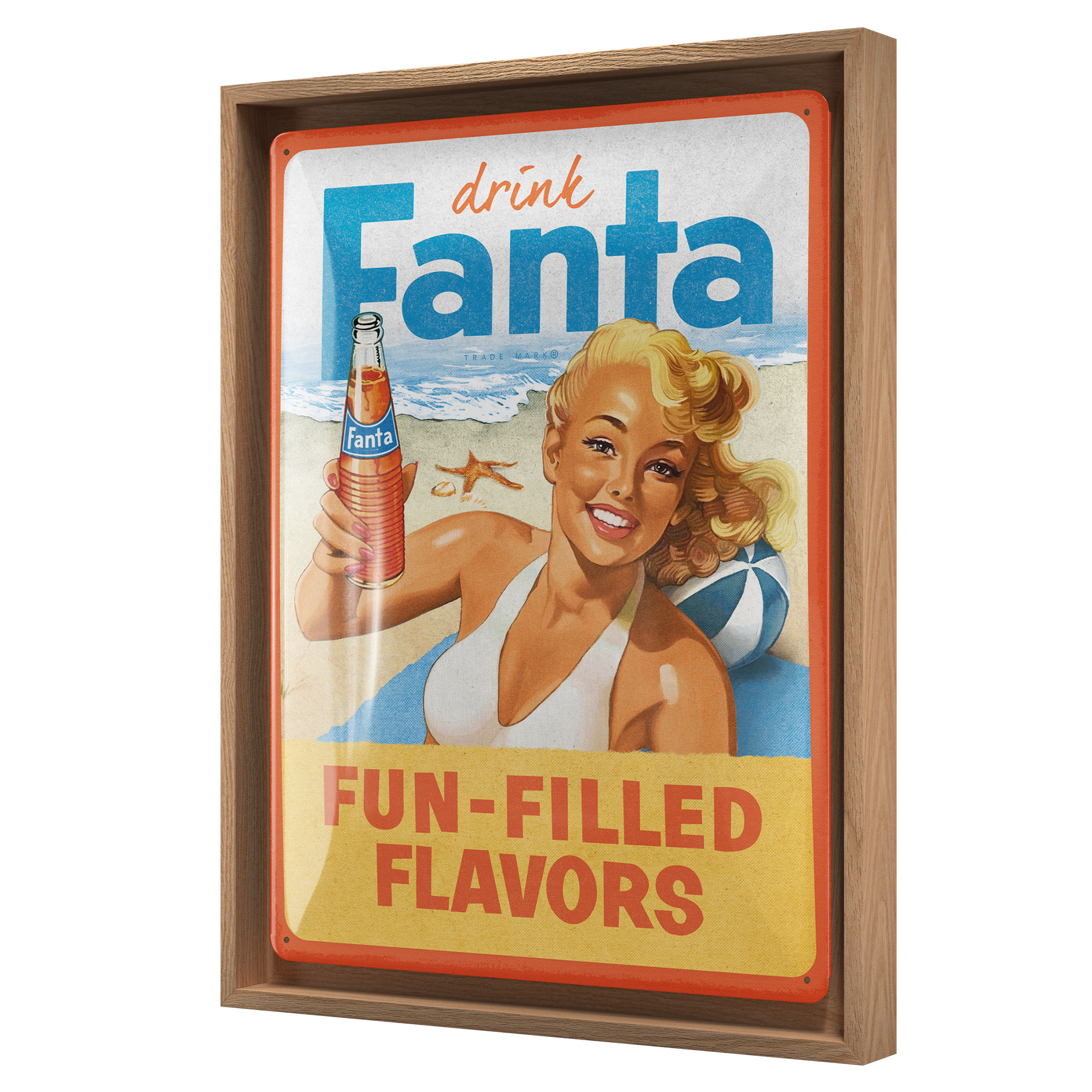 nostalgic-art-fanta-beach-girl-n-frame-l-targa-in-metallo-con-cornice-in-legno image 1
